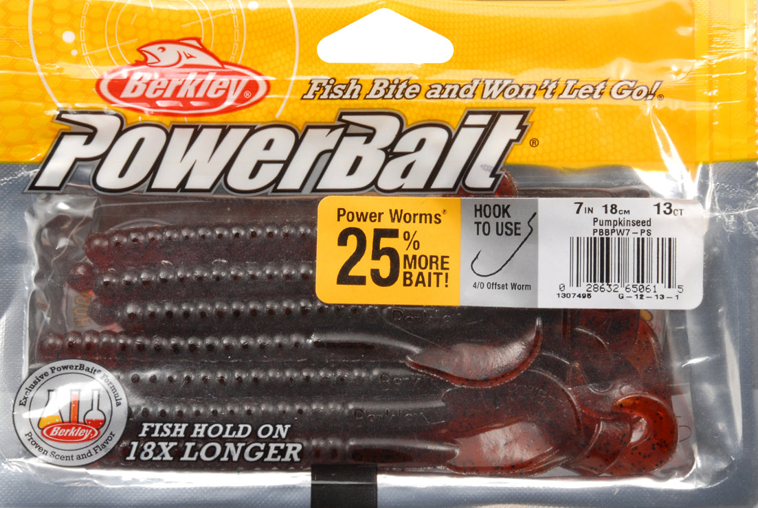 Berkley PowerBait Power Worm, 7, Pumpkinseed - 13 pack